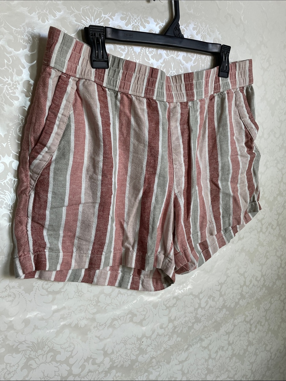 Sonoma Striped High-Waist Shorts in Pink, White & Gray